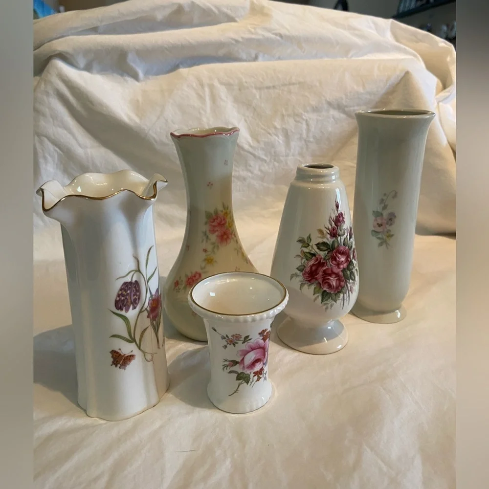 Five Vintage Floral Vases Bundle, Perfect Gifts, Just Ask To Be Split Please
